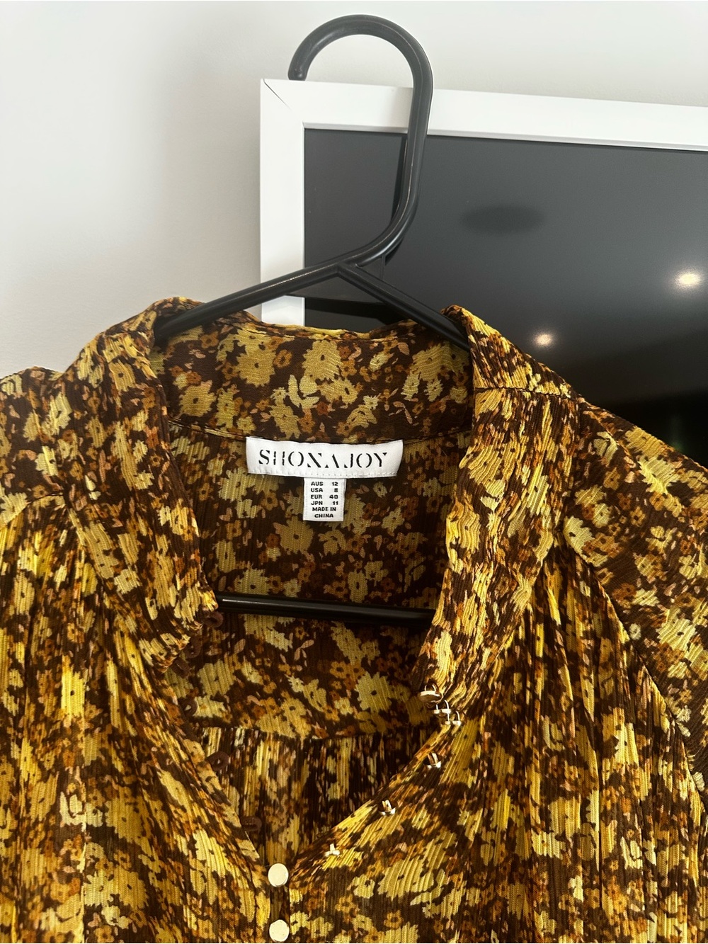 Shona Joy Mustard and Brown Floral Pleated Blouse - Picture 2 of 4
